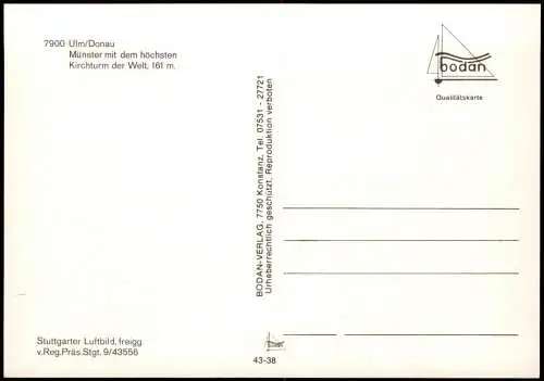 Ansichtskarte Ulm a. d. Donau Luftbild Münster vom Flugzeug aus 1975