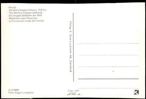 Norsjö Världens längsta linbana, World's longest cableway 1980
