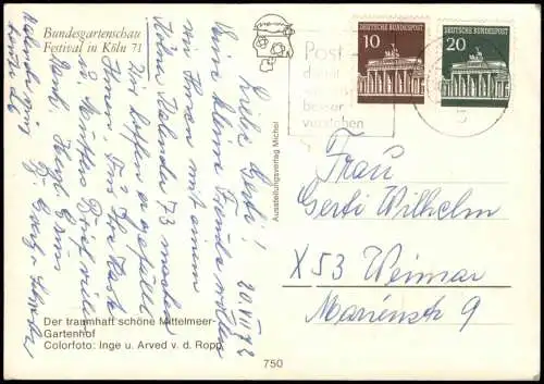 Ansichtskarte Köln Bundesgartenschau Mittelmeer Gartenhof 1971