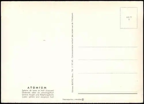 Postkaart Brüssel Bruxelles Atomium (Eingangsbereich) 1975