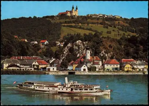 Maria Taferl Donau Schiff passiert den Wallfahrts- u. Fremdenverkehrsort 1980