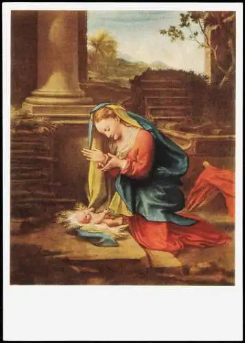 Künstlerkarte Gemälde: ANTONIO ALLEGRI gen, CORREGGIO Maria in Anbetung 1970