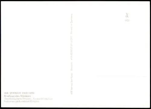 Künstlerkarte: JAN VERMEER (1632-1675) Brieflesendes Mädchen 1980