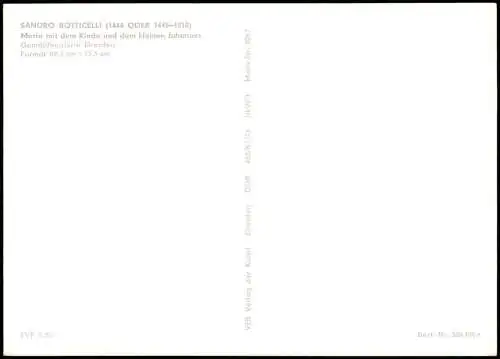 DDR Künstlerkarte Gemälde: SANDRO BOTTICELLI Maria mit dem Kinde und   1973