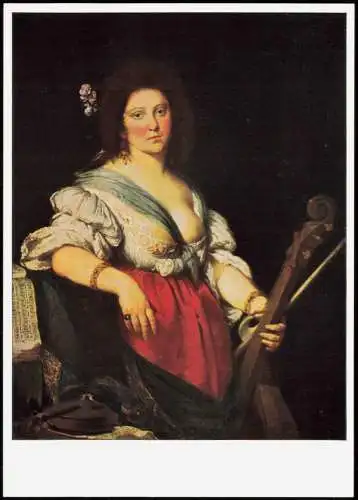 DDR Künstlerkarte Gemälde: BERNARDO STROZZI Eine Gambenspielerin   1980