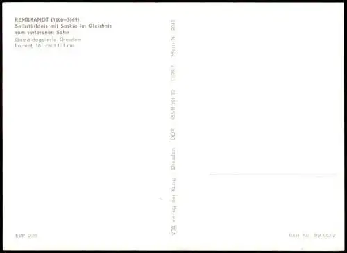 DDR Künstlerkarte Gemälde: REMBRANDT  Selbstbildnis mit Saskia   1980