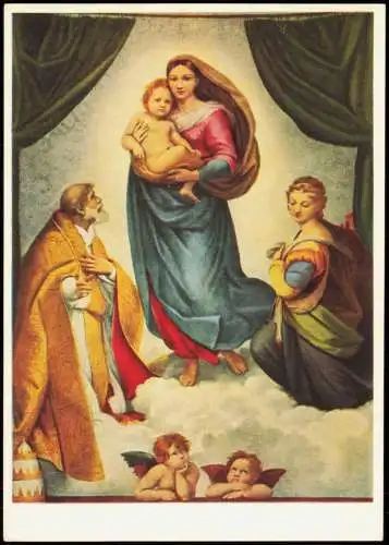 Künstlerkarte Gemälde: RAFFAEL Sixtinische Madonna (Gemäldegalerie Dresden) 1966