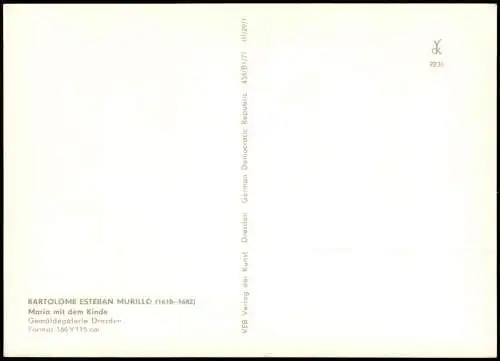 DDR Künstlerkarte Gemälde BARTOLOMÉ ESTEBAN MURILLO Gemäldegalerie Dresden 1971
