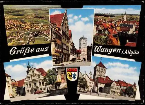 Wangen Allgäu Mehrbildkarte mit div. Ortsansichten u.a. Luftbild 1966