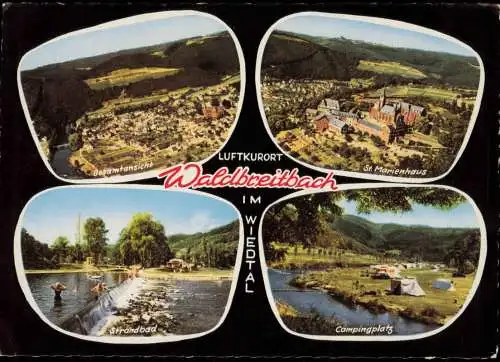 Waldbreitbach Mehrbildkarte mit 4 Ortsansichten Campingplatz, Strandbad  1965