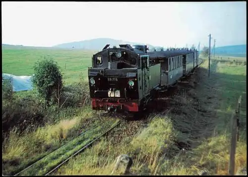 Schmalspurdampflokomotive mit Personenzug Mulda Zielbahnhof in Frauenstein 1971