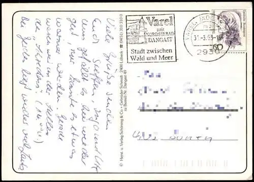 Dangast-Varel Mehrbildkarte mit 4 Ortsansichten und Schiff MS ETTA von D. 1995