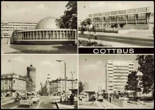 Cottbus DDR Mehrbild-AK u.a. mit Raumflugplanetarium, Bildungszentrum uvm. 1978