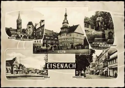 Eisenach DDR Mehrbild-AK u.a. Bahnhof Rathaus Johannisplatz 1965