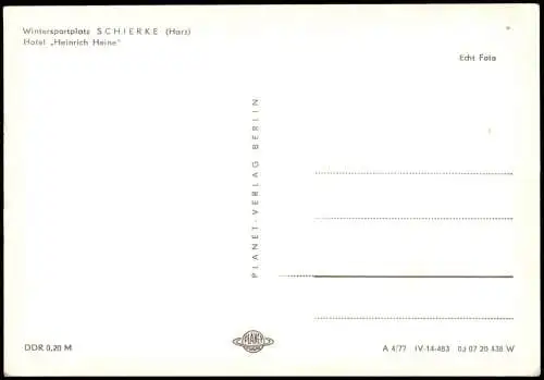 Ansichtskarte Schierke VEB Hotel "Heinrich Heine" zur DDR-Zeit 1977