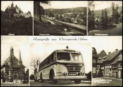 Wernigerode DDR Mehrbildkarte mit Reisebus, Schloß und Hasserode 1968