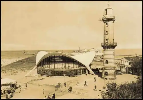 Warnemünde-Rostock Gaststätte Teepott und Leuchtturm, Ostsee, DDR AK 1970