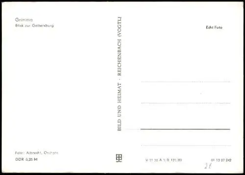 Ansichtskarte Grimma Blick zur Gattersburg zur DDR-Zeit 1980