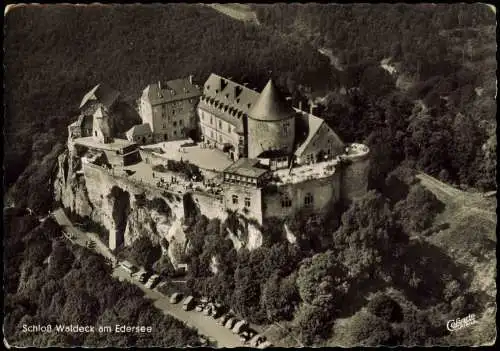 Waldeck (am Edersee) Burghotel Schloß Waldeck vom Flugzeug aus 1958