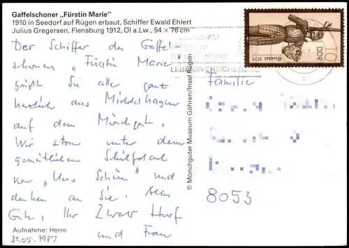 Gaffelschoner Fürstin Marie nach Künstler Julius Gregersen, Flensburg 1987
