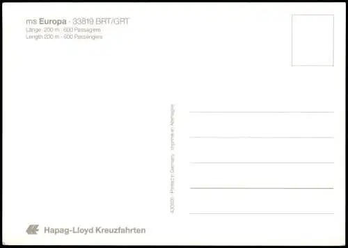 Ansichtskarte  Hapag-Lloyd Kreuzfahrt-Dampfer Schiff MS EUROPA 1980