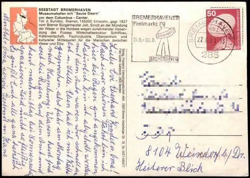 Ansichtskarte Bremerhaven Museumshafen mit Segelschiff "Seute Deern" 1981