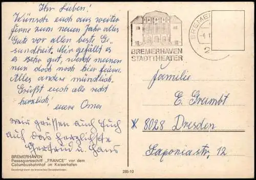 Bremerhaven Luftaufnahme  Schiff FRANCE im Columbusbahnhof Kaiserhafen 1970