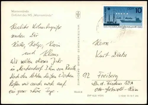Ansichtskarte Warnemünde-Rostock Einfahrt der Fähre 1965
