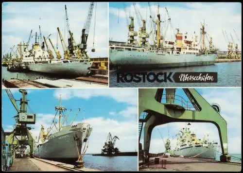 Ansichtskarte Rostock 4 Bild Frachtschiffe im Überseehafen 1969