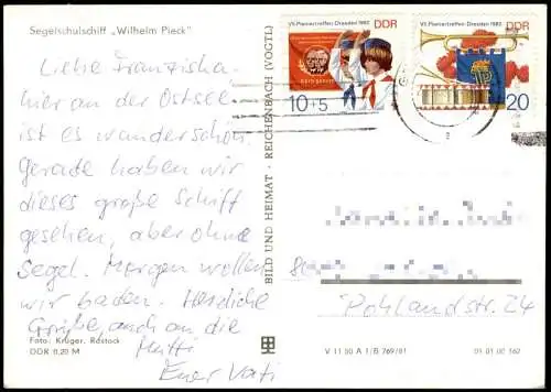 Ansichtskarte  Segelschiff Segelschulschiff Wilhelm Pieck 1981