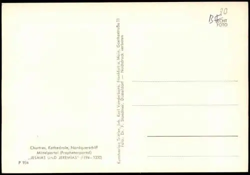 Chartres  Kathedrale, Nordquerschiff Mittelportal (Prophetenportal)   1950
