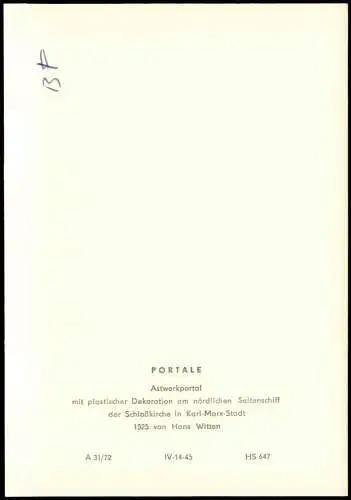 Schloßchemnitz Chemnitz Astwerkportal mit plastischer   Schloßkirche 1972