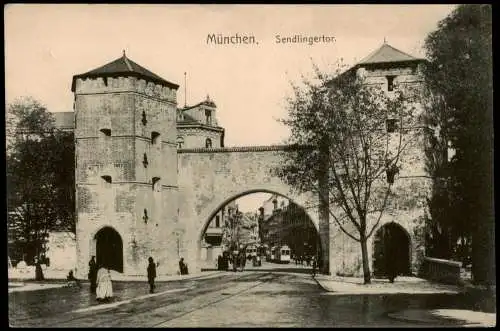 Ansichtskarte München Sendlingertor im Winter, Straßenbahn 1917