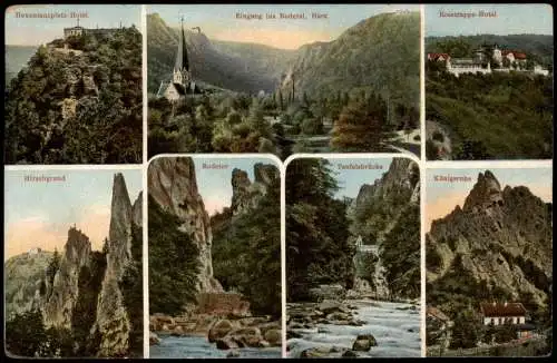 Thale (Harz) Hotel Hexentanzplatz u. Roßtrappe, Hirschgrund, Teufelsbrücke 1916