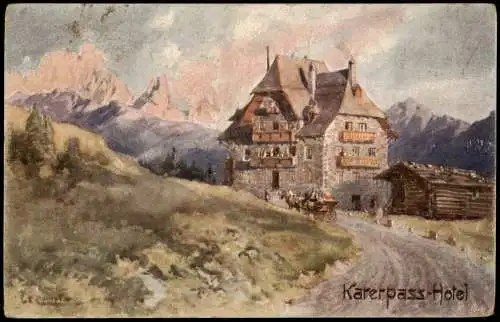 Cartolina Welschnofen Karerpass Hotel Künstlerkarte 1913  Südtirol