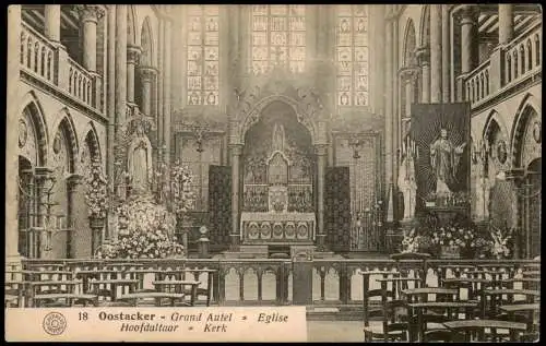 Postkaart Oostacker-Gent Ghent (Gand) Hoofdaltaar Kerk 1914