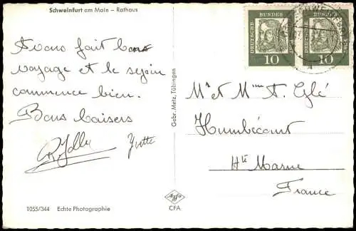 Ansichtskarte Schweinfurt Rathaus Fußgängerweg 1961