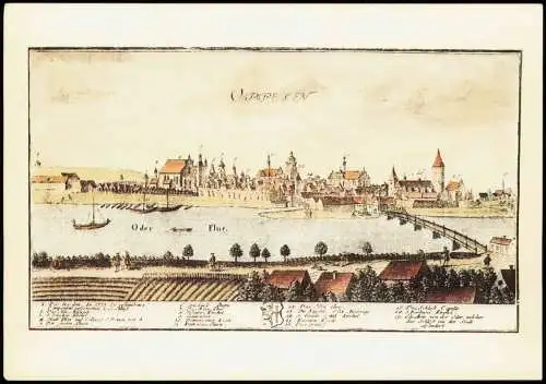 Postcard Oppeln Opole Historische Zeichnung der Stadt 1988