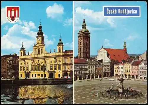 Postcard Budweis České Budějovice 2 Bild Marktplatz 1978