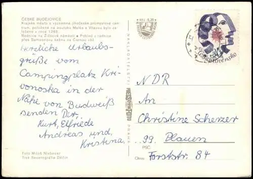 Postcard Budweis České Budějovice 2 Bild Marktplatz 1978