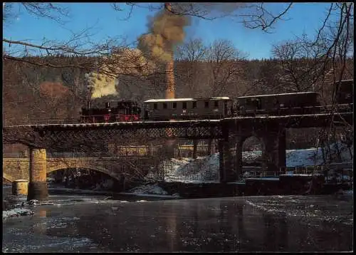 Schmalspurbahn Wilischthal  auf der Zschopaubrücke am Bahnhof Wilischthal 1991