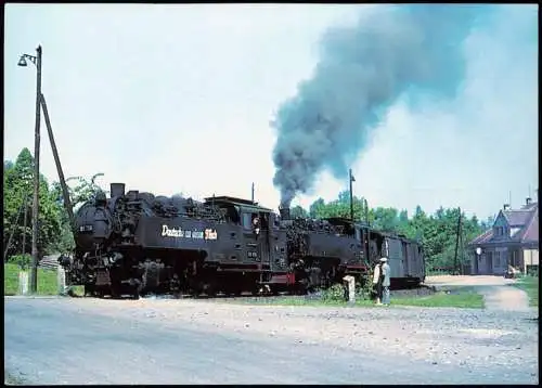 Einheitsdampflokomotiven 99 758 und 99 749   Haltepunkt Oybin-Niederdorf 1990