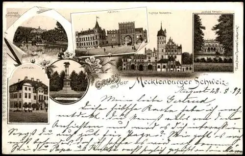 Litho AK Basedow   Remplin Burgschlitz Ivenack Mecklenburger Schweiz 1897