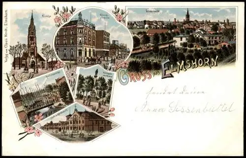 Ansichtskarte Litho AK Elmshorn Gruss aus Königstraße Hafen Totale 1901