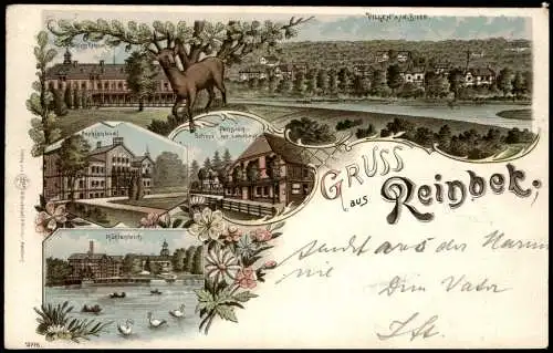 Litho AK Reinbek Pension Mühlenteich Sophienbad Villen Gruss aus 1897