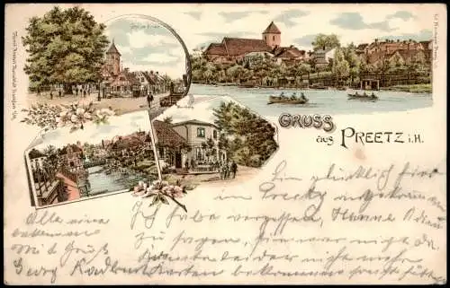 Litho AK Preetz Gruss aus Weinberg Stadtansichten Gruss aus 1897