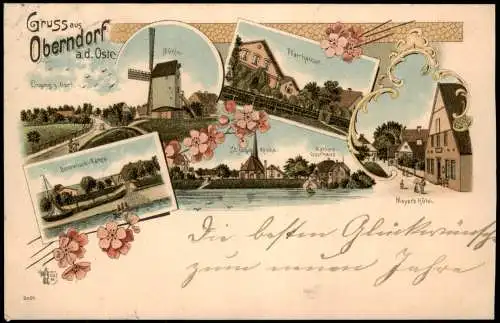 Litho AK Oberndorf-Osten (Oste) Mühle Fähre Hotel Pfarrhaus Gruss aus 1897