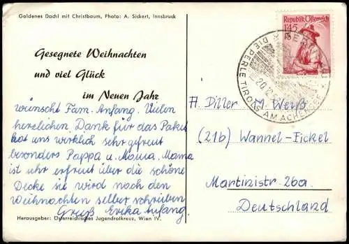 Ansichtskarte Innsbruck Goldenes Dachl mit Christbaum 1958