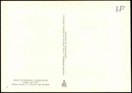 Ansichtskarte Jever JEVER (OLDENBURG.) STADTKIRCHE Orgel von 1756. 1950