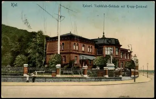 Ansichtskarte Kiel Kaiserlicher Yachtclub Krupp Denkmal 1915